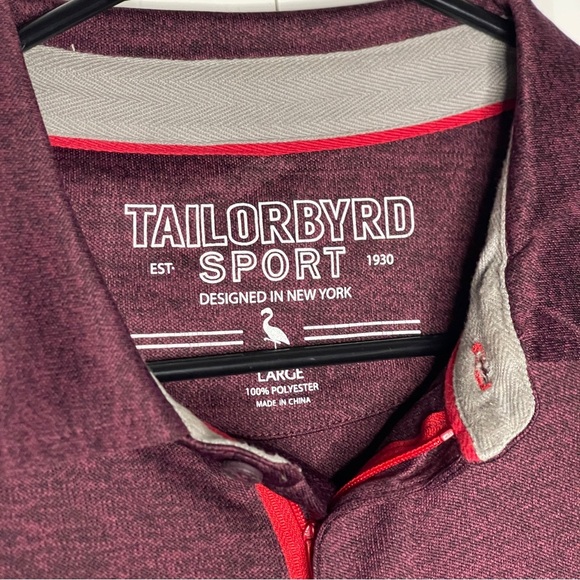 Tailorbyrd Sport Golf Size Large Burgundy 1/4 Zip Pullover Shirt Front Pocket - Picture 2 of 8